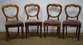 Set four 19th century mahogany balloon back dining chairs, upholstered serpentine seat,