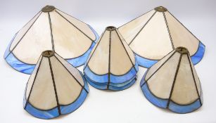 Set of ten leaded glass light shades & fittings comprising three pendant light fittings,