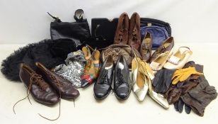 1960's/ 70's ladies accessories; pair GM London heeled leather shoes, five other pairs,