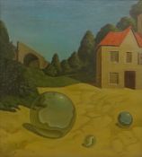 Surrealist Landscape with Giant Marbles,