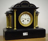Victorian polished black slate mantel clock,