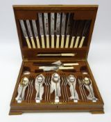 Canteen of silver-plated cutlery by Frank Cobb and Co Sheffield for six covers in oak case,