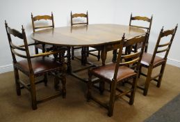 Titchmarsh & Goodwin 17th century style oak drop leaf dining table, two end drawers,