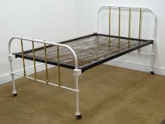 Victorian white painted and brass single 3' bedstead, W109cm, H110cm,