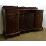 Large early 20th century mahogany sideboard, raised shaped back,