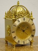 Swiza 8 brass lantern style alarm clock with silvered Roman chapter ring, H12.