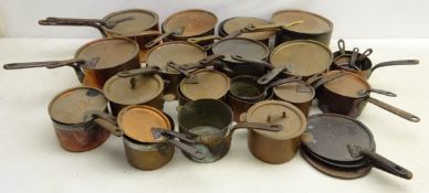 Collection of 19th century and later tinned copper lidded sauce pans, stamped E. Dehillerin, R.P.