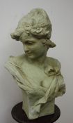 Victorian style plaster bust of a Maiden, H50cm on carved corinthium column stand,
