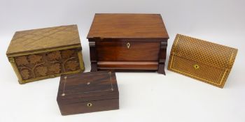 Victorian tooled leather box with arched hinged lid, L22.