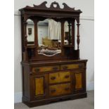 Late Victorian walnut mirror back sideboard, floral carved and pierced cresting rail,