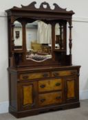 Late Victorian walnut mirror back sideboard, floral carved and pierced cresting rail,