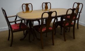 Regency style mahogany twin pedestal extending dining table,