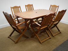 Rectangular hardwood folding garden table, canted corners (W151cm, H72cm,