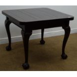 Early 20th century mahogany draw leaf dining table, cabriole legs with ball and claw feet, W91cm,