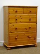 Solid pine chest, two short and four long drawers, bun feet, W85cm, H107cm,