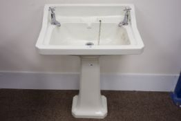 Twyfords early 20th century pedestal sink (W70cm) with two basin pillar taps Condition
