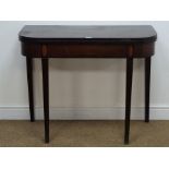 Early 20th century mahogany tea table, square tapering supports, W92cm, H74cm,