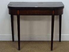 Early 20th century mahogany tea table, square tapering supports, W92cm, H74cm,