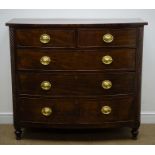 Early Victorian bow front mahogany chest, two short and three long drawers,