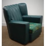Gentleman's club armchair, upholstered in a blue simulated leather ,
