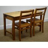 Late 20th century oak double hinged lid child's desk (W103cm, H58cm,