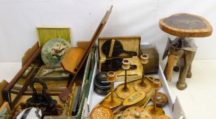 Mahogany framed wall mirror with bracket, treen dressing table set,