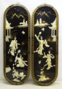 Pair of Shibayama style panels decorated with figures in chinioserie arched frames,