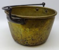 18th century brass cauldron with cast iron handle,