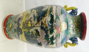 Large 19th century Chinese Famille Verte vase of baluster two handled form,