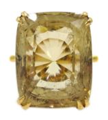 Large 18ct gold (tested) emerald cut citrine ring,