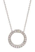 18ct white gold diamond circular pendant necklace, stamped 750, diamonds 0.