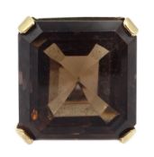 Large square smoky quartz ring, stamped 9ct Condition Report 9.