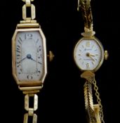 Accurist 9ct gold wristwatch, on 9ct gold strap, and Swiss 9ct gold wristwatch,