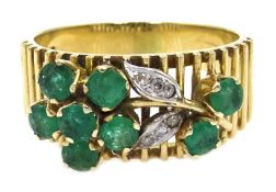 14ct gold emerald and diamond flower design ring,