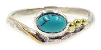 Silver and 14ct gold turquoise ring,