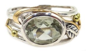 Silver and 14ct gold green amethyst ring,