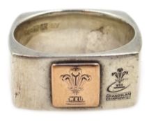 Silver Welsh Rugby Union signet ring,