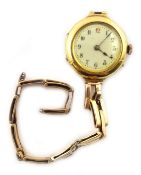 18ct gold Swiss gold 15 jewels wristwatch, London import marks 1912 on rose gold expandable strap,