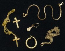 Two gold cross pendant necklaces,