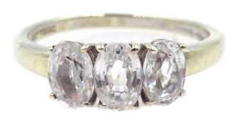 9ct white gold three stone white sapphire ring, hallmarked Condition Report Approx 2.