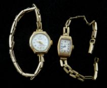 Everite 9ct gold wristwatch on expanding 9ct metal core bracelet and an Everite 9ct gold wristwatch