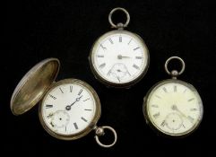 Victorian silver full hunter pocket watch, Birmingham 1884 and two others,