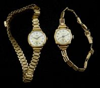 J W Benson 9ct gold wristwatch, Birmingham 1949 on 9ct gold strap and an Avia 9ct wristwatch,