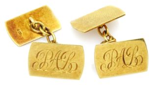 Pair of 18ct gold cufflinks, engraved initials, hallmarked, approx 8.