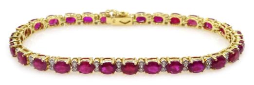 18ct gold ruby a diamond line bracelet, stamped 750, rubies approx 13.