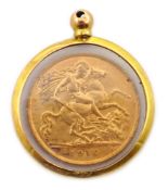 1910 gold half sovereign in gold picture pendant,