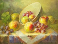 J Howard (Late 20th century): Still Life of Fruit on Table,