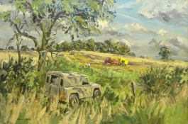 Angus Rands (British 1922-1985): Harvest Field at 'Arkendale', oil on canvas signed,