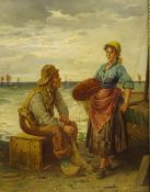Frederick Reginald Donat (Italian 1830-1907): Fisherman and Girl on the Shoreline,