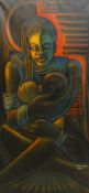 Fred Kakinda Kizito (Ugandan 1965-): 'Motherly Protection', oil on canvas signed and dated '96,